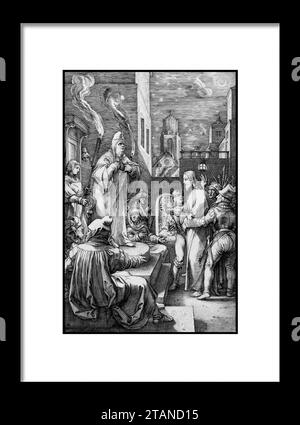 Cristo prima di Caifa, dalla passione di Cristo Hendrick Goltzius (olandese, Mьhlbracht 1558-1617 Haarlem) Data: 1597. Incisione. foglio: 8 1/1 Foto Stock