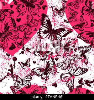 Farfalle e cuori senza cuciture. disegno manuale. Buon San Valentino. Non ai, sstkLOVE. Illustrazione vettoriale Illustrazione Vettoriale