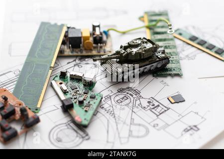 serbatoio militare e microcircuiti. mimetizzazione verde Foto Stock