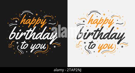 Tessera o banner buon compleanno. Buon compleanno testo Lettering Calligrafia con ornamenti. Bellissimo poster con calligrafia Illustrazione Vettoriale