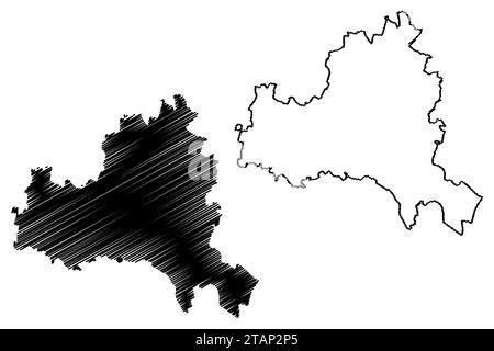 Distretto di Korneuburg (Repubblica d'Austria o Österreich, bassa Austria o stato di Niederösterreich) illustrazione vettoriale della mappa, schizzo dello schizzo dello scribble Bezirk Korne Illustrazione Vettoriale