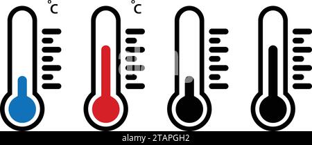 Termometri per meteorologia a caldo e a freddo su sfondo trasparente. Termometri blu e rossi. Illustrazione vettoriale Illustrazione Vettoriale