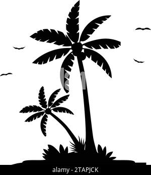 Palme nere isolate su sfondo bianco. Silhouette Palm. Illustrazione Vettoriale