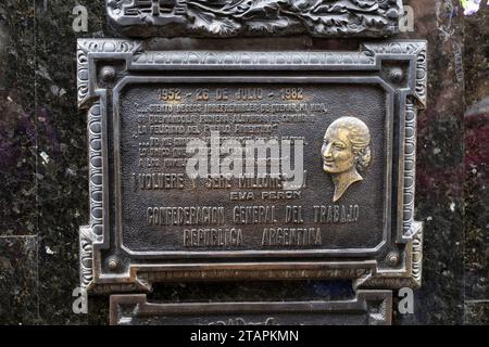 Argentina, Buenos Aires, Cimitero di Recoleta. Sito della tomba di Eva Peron (evita). Foto Stock
