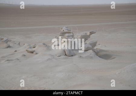Le dune fossili di al Wathba, le meraviglie dell'arenaria intagliata dal vento, la meraviglia artistica della natura nella sabbia e nel calcio. Abu Dhabi, Emirati Arabi Uniti Foto Stock