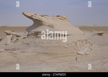 Le dune fossili di al Wathba, le meraviglie dell'arenaria intagliata dal vento, la meraviglia artistica della natura nella sabbia e nel calcio. Abu Dhabi, Emirati Arabi Uniti Foto Stock