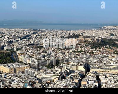 Vista aerea di Atene dal monte Lycabettus, Attica, Grecia Foto Stock