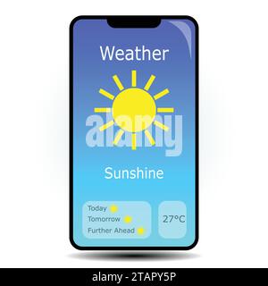 L'app meteo su un telefono cellulare mostra Sunny Weather Illustrazione Vettoriale