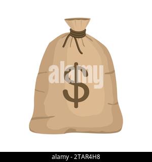 Borsa dei soldi con simbolo del dollaro americano isolato su sfondo bianco. icona a sacco pieno illustrazione vettoriale in stile cartone animato piatto Illustrazione Vettoriale