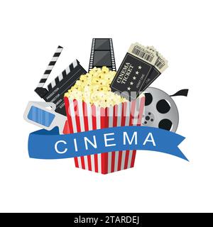 Film d'arte cinematografica. Icone dei simboli del settore cinematografico isolate su sfondo bianco. Illustrazione vettoriale Illustrazione Vettoriale