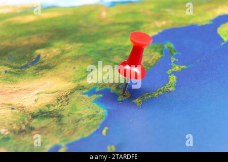 Pin della Corea del Sud sulla mappa Foto Stock