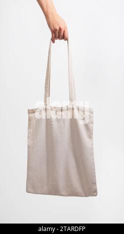Mockup con borsa in cotone naturale. Shopper di tessuti organici, totebag Foto Stock