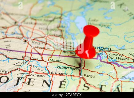 Grand Forks, North Dakota pin sulla mappa Foto Stock