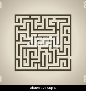 Illustrazione vettoriale di labirinto o labirinto isolato su sfondo marrone. Illustrazione Vettoriale