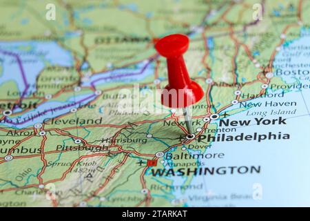 Philadelphia, Pennsylvania pin sulla mappa Foto Stock