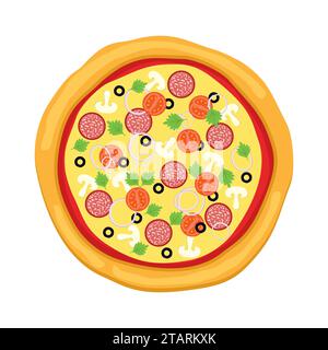 Pizza piatta isolata su sfondo bianco. Icona della silhouette del cibo. Illustrazione vettoriale. Illustrazione Vettoriale