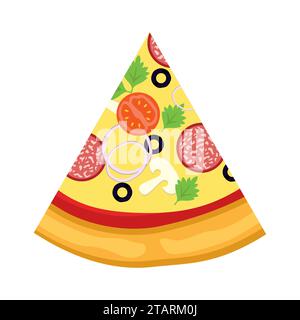 Fetta di pizza piatta isolata su sfondo bianco. Icona della silhouette del cibo. Illustrazione vettoriale. Illustrazione Vettoriale