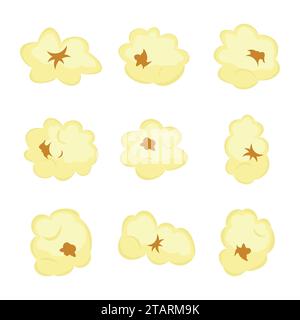 Set di elementi popcorn isolati su sfondo bianco. Illustrazione vettoriale di film cinematografici alimentari. Illustrazione Vettoriale