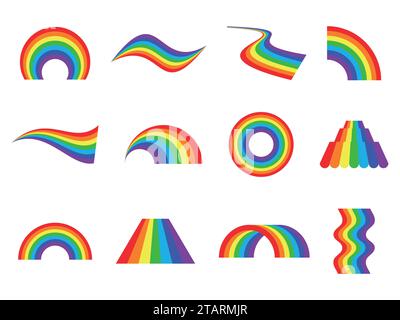 Set di icone arcobaleno vettoriali isolate su sfondo bianco. Forme astratte diverse. Illustrazione vettoriale Illustrazione Vettoriale