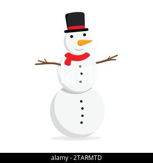 Pupazzo di neve con cappello su sfondo bianco. Illustrazione vettoriale Illustrazione Vettoriale