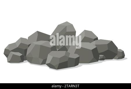 Rocce e pietre accumulate isolate su sfondo bianco. Pietre e rocce in stile piatto isometrico 3D. Massi diversi. Illustrazione vettoriale Illustrazione Vettoriale