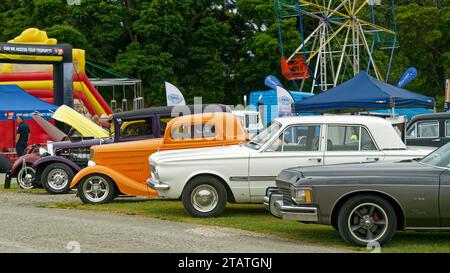 Marchwood Park, Motueka, Tasman District, Aotearoa / nuova Zelanda – 2 dicembre 2023: Auto d'epoca e hotrods in mostra al Motueka A and P. Foto Stock