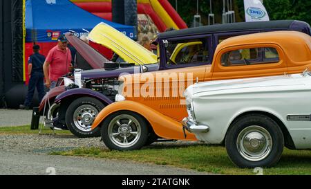 Marchwood Park, Motueka, Tasman District, Aotearoa / nuova Zelanda – 2 dicembre 2023: Auto d'epoca e hotrods in mostra al Motueka A and P. Foto Stock