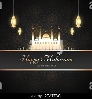 Sfondo del Capodanno islamico con una Moschea d'Oro per poster, banner o biglietti d'auguri Illustrazione Vettoriale