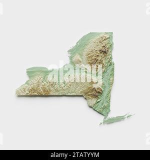 Mappa di rilievo topografico dello stato di New York - Rendering 3D. Foto Stock