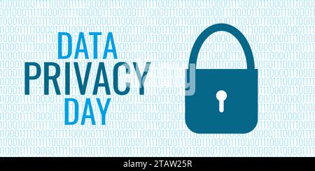 Illustrazione del World Data Privacy Day di gennaio 28. Identificazione digitale. Modello banner, poster, Web design vettoriale. Illustrazione Vettoriale