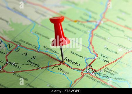 Topeka, Kansas pin sulla mappa Foto Stock