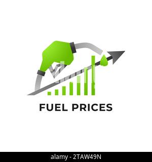 I prezzi del gas o del petrolio salgono. Illustrazione del carburante con grafico crescente e freccia. Icona aumento del prezzo del carburante Illustrazione Vettoriale