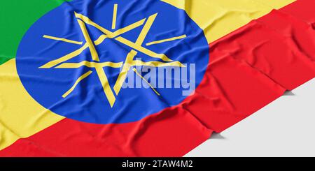 Bandiera dell'Etiopia. Bandiera Etiopia testurizzata in tessuto isolata su sfondo bianco Foto Stock