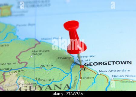 Georgetown, Guayana spilla sulla mappa Foto Stock