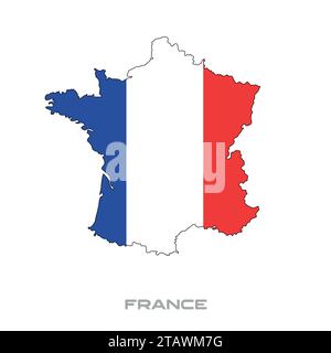 Illustrazione vettoriale della bandiera francese con contorni neri su sfondo bianco Illustrazione Vettoriale