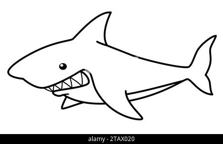 Squalo, illustrazione vettoriale dei cartoni animati in bianco e nero Illustrazione Vettoriale