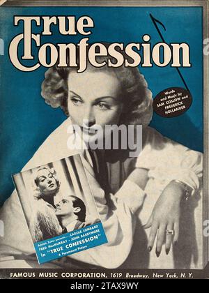 Copertina degli spartiti statunitensi per CAROLE LOMBARD e FRED MacMurray in TRUE CONFESSION 1937, regista WESLEY RUGGLES Paramount Pictures Foto Stock