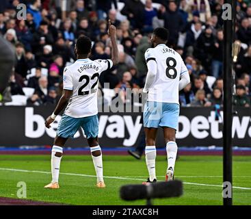 West Ham vs Crystal Palace, GOL in Premier League. Odsonne Edouard Crystal Palace, 22 anni festeggia il primo gol del Crystal Palace durante la partita di Premier League tra West Ham e Crystal Palace allo Stadio di Londra, Stratford. London The London Stadium Regno Unito Copyright: XMartinxDaltonx WestHam vs CrystalPalace 031223 MD 032 Credit: Imago/Alamy Live News Foto Stock