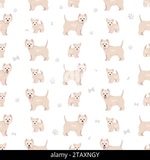 Modello senza cuciture West Highland White Terrier. Pose diverse, set di colori del mantello. Illustrazione vettoriale Illustrazione Vettoriale