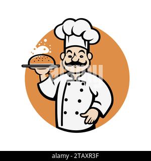 Chef in un cappello da cucina vettore profilo logo. Cucina semplice icona nera. Illustrazione Vettoriale