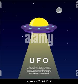 Sfondo astratto dello spazio con UFO Spaceship. Illusione vettoriale Illustrazione Vettoriale