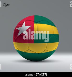 Pallone da calcio 3d realistico con bandiera del Togo sullo sfondo dello studio, modello di banner calcio Illustrazione Vettoriale