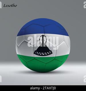 Pallone da calcio 3d realistico con bandiera del Lesotho sullo sfondo dello studio, modello di banner calcio Illustrazione Vettoriale