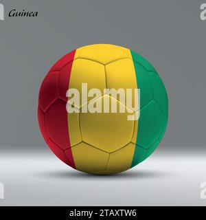 Pallone da calcio 3d realistico con bandiera della Guinea sullo sfondo dello studio, modello di banner calcio Illustrazione Vettoriale