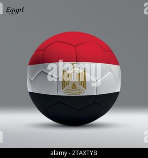 Pallone da calcio 3d realistico con bandiera egiziana sullo sfondo dello studio, modello di banner calcio Illustrazione Vettoriale