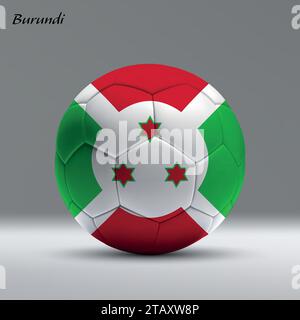 Pallone da calcio 3d realistico con bandiera del Burundi sullo sfondo dello studio, modello di banner calcio Illustrazione Vettoriale