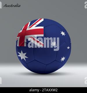 Pallone da calcio 3d realistico con bandiera australiana sullo sfondo dello studio, modello di banner calcio Illustrazione Vettoriale