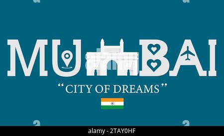Mumbai, concetto città dei sogni illustrazione tipografica Illustrazione Vettoriale
