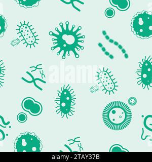 Virus e batteri pattern, germi microrganismi pattern. Illustrazione Vettoriale