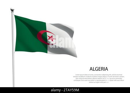 Bandiera nazionale Algeria isolata che sventola su sfondo bianco Illustrazione Vettoriale